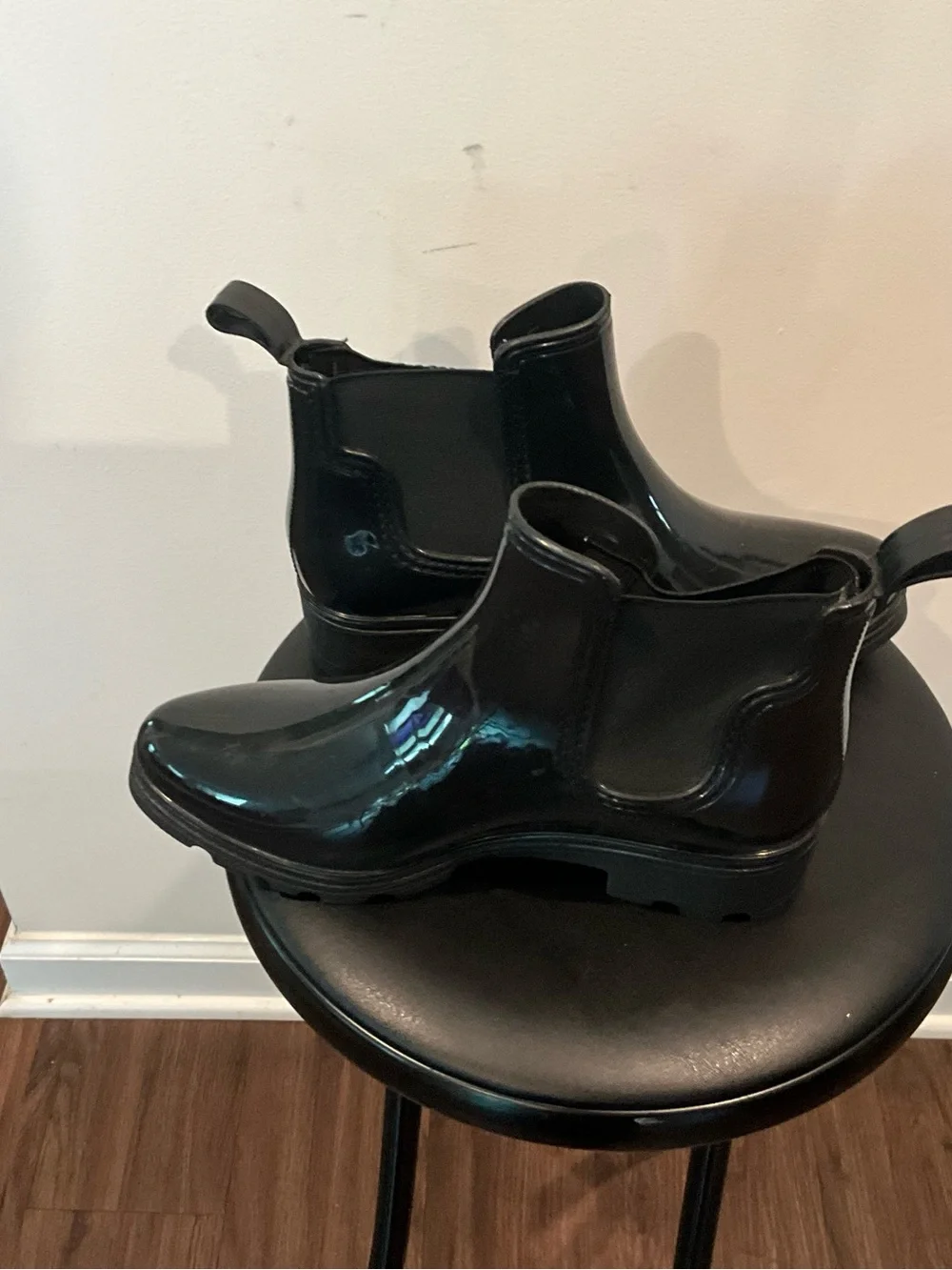 Capelli of New York Glossy Black Chelsea Rain Ankle Boots